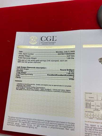 CERTIFIED BRAND NEW  LAB GROWN DIAMOND STUD EARRINGS 1.50 CARAT