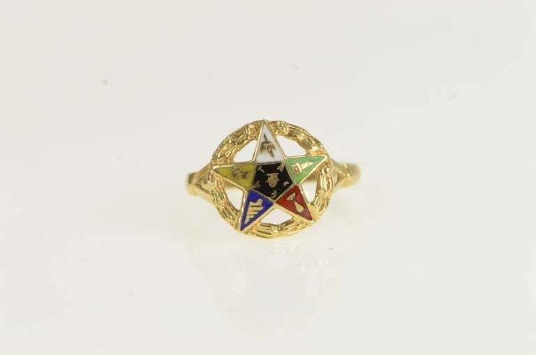14K Yellow Gold Enamel Order of the Eastern Star Signet Ring