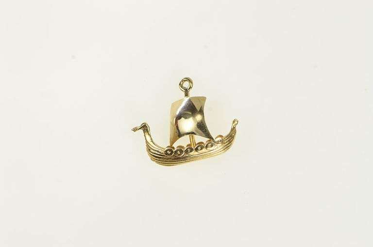 14K Yellow Gold 3D Viking War Ship Langskip Sail Boat Charm/Pendant