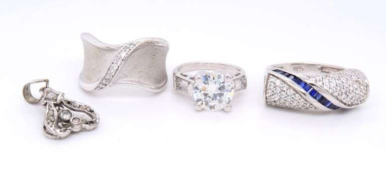 925 Sterling Silver Cubic Zirconia Rings and Charm Pendant