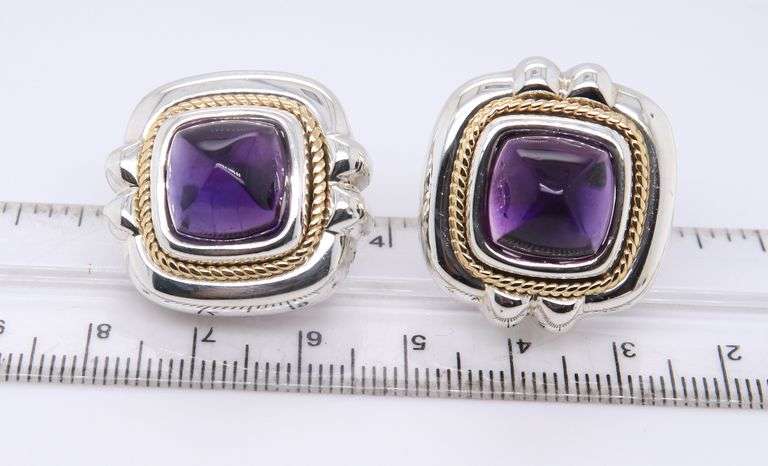 Tiffany & Co Amethyst Cab Silver and Gold Earrings