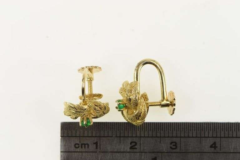 14K Yellow Gold 1960's Emerald Knot Twist Spiral Screw Back Earrings