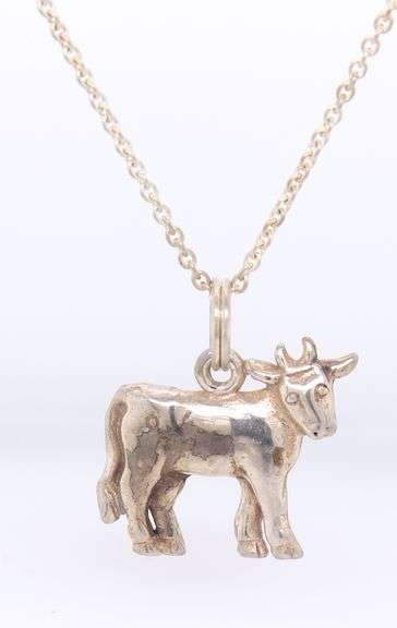 Vintage 925 Sterling Silver Cow Pendant on Chain Necklace