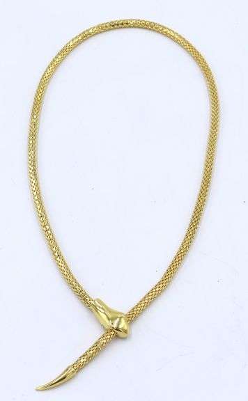 Polished Italian Snake Head Woven Necklace in 14K