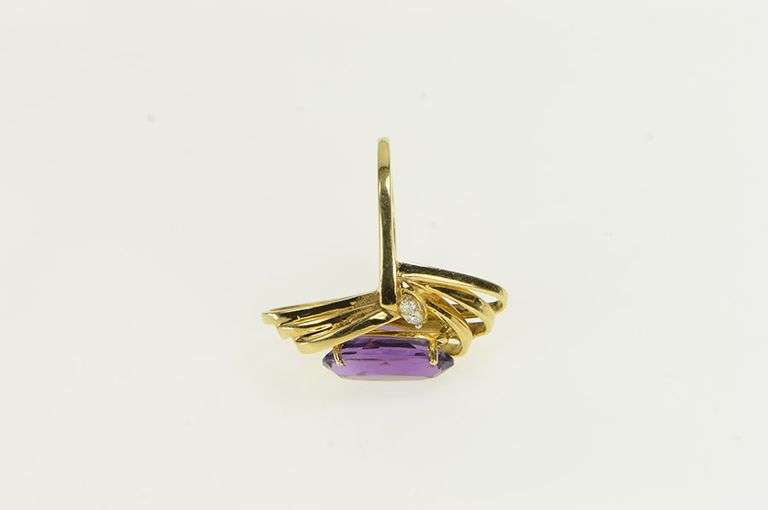 14K Yellow Gold Oval Amethyst Diamond Vintage Statement Ring