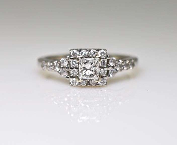 Sweet 14K Princess Cut Diamond Halo Ring
