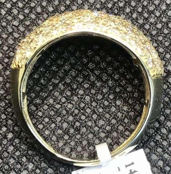 MESMERIZING 14K YELLOW GOLD DOME SHAPED CLUSTER DIAMOND RING
