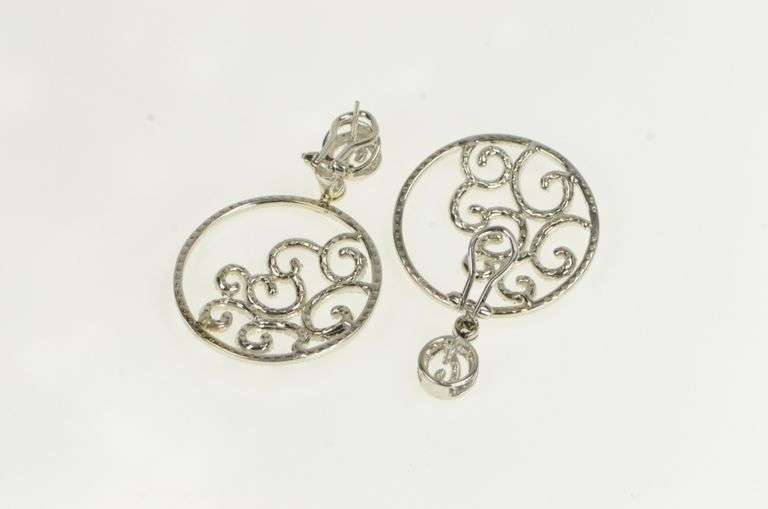 18K White Gold 3.50 Ctw Pave Diamond Ornate Swirl Medallion Earrings
