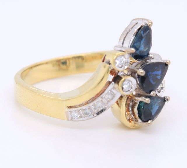 Handsome Yellow Gold Sapphire and Diamond Cluster Ring