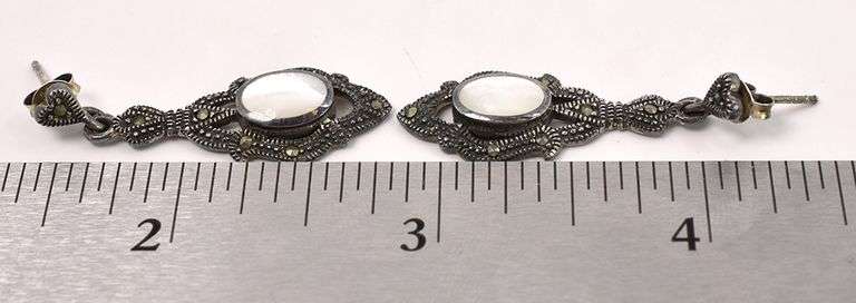 Mother Of Pearl Dangle Earrings In Sterling Silver