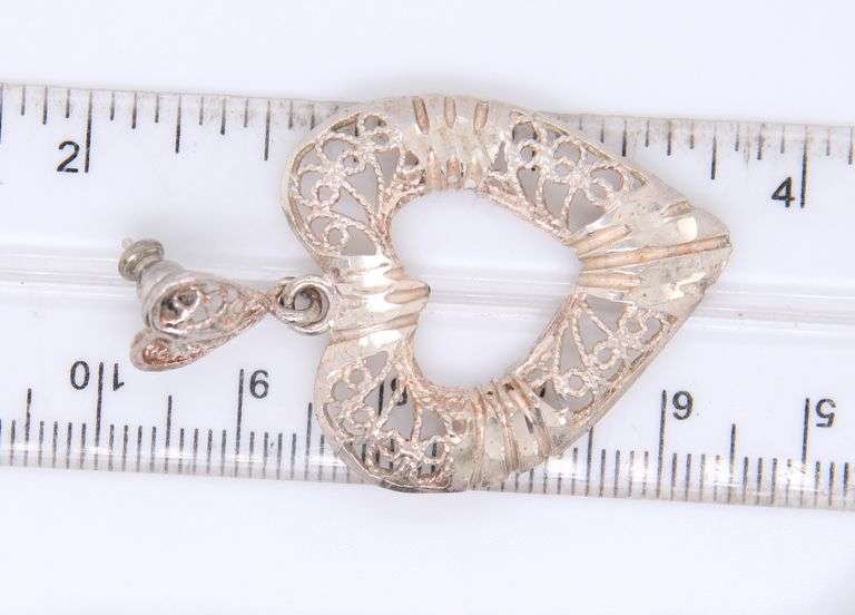925 Sterling Silver Filigree Heart Shaped Dangle Earrings