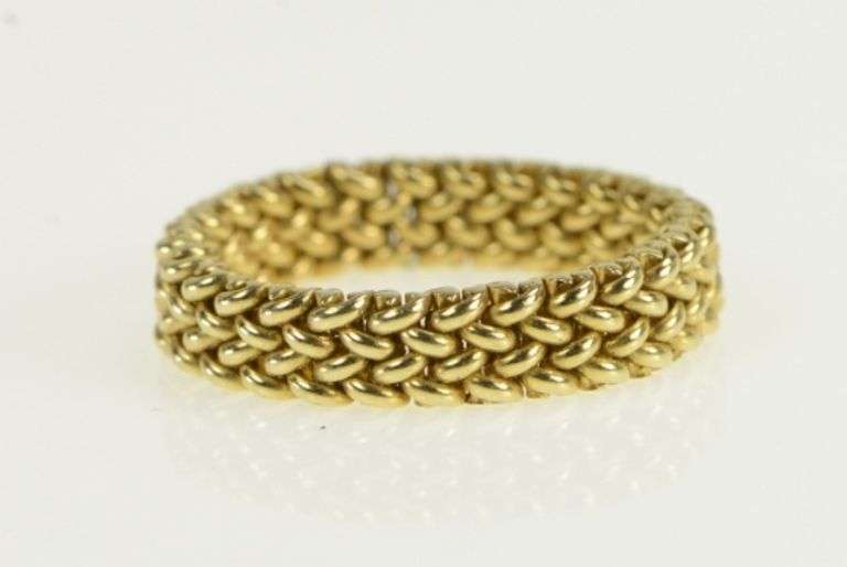 14K Yellow Gold Mesh Chain Vintage Unique Statement Band Ring