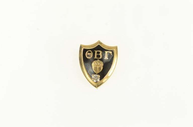 14K Yellow Gold Theta Beta Gamma Diamond Shield Lapel Pin/Brooch