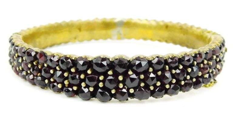 Antique Bohemian Garnet Bangle Bracelet