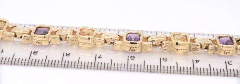 Powerful Yellow Gold 11ctw Amethyst and Citrine Bracelet
