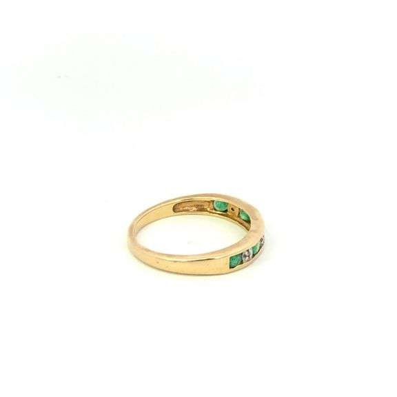 10K Yellow Gold Diamond Emerald Vintage Wedding Band Ring