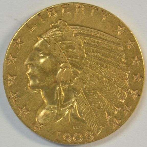 Very sharp 1909-D US $5 Indian Gold Piece. High end