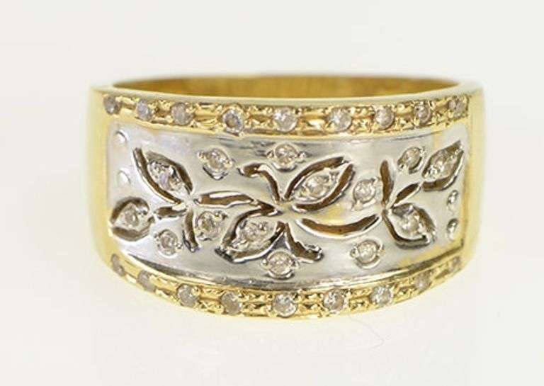 14K White Gold Diamond Ornate Floral Vine Statement Band Ring
