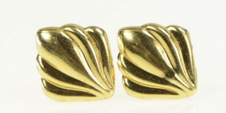 14K Yellow Gold Puffy Scalloped Abstract Curvy Stud Earrings