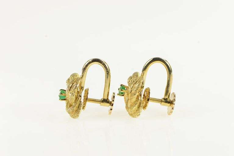 14K Yellow Gold 1960's Emerald Knot Twist Spiral Screw Back Earrings