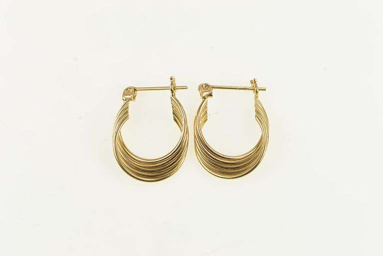 14K Yellow Gold 18.1mm Twist Design Vintage Statement Hoop Earrings