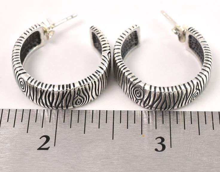 Woodie Hoop Earrings In Sterling Silver