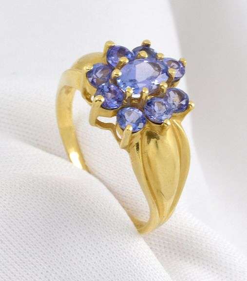 Tasteful Tanzanite Cluster Ring in 14K