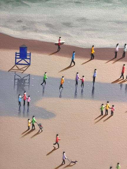 Extra Large Beach Painting with Textured Figures!