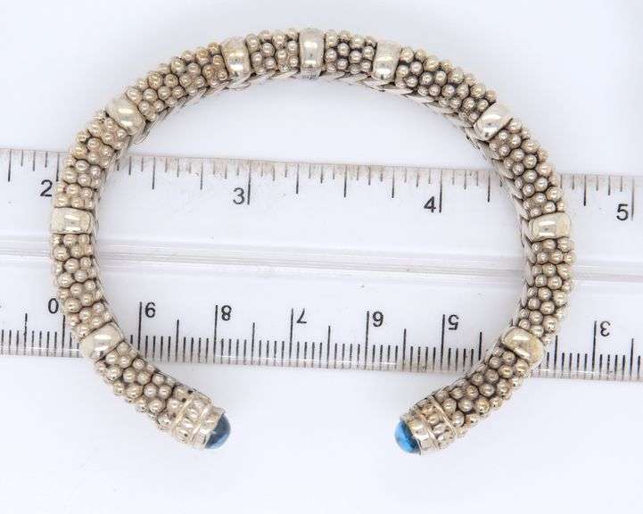 925 Sterling Silver Lagos Caviar Blue Topaz Cuff Bangle