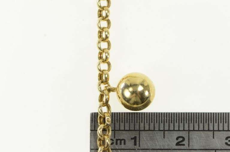 14K Yellow Gold Vintage Puffy Moon Face Fringe Tassel Chain Bracelet