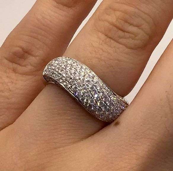 STUNNING 14K WHITE GOLD WAVE CLUSTER DIAMOND RING