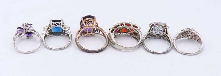 Group Lot of 6 Vintage 925 Sterling Silver Cubic Zirconia Rings