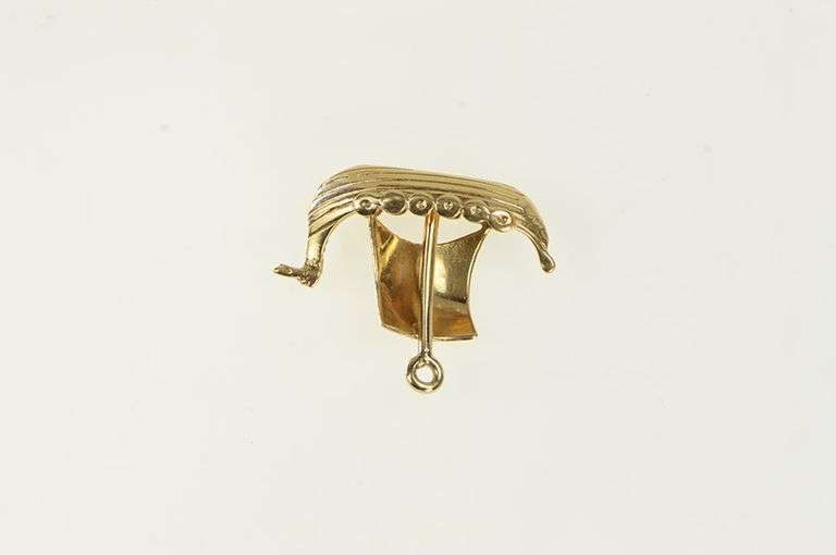 14K Yellow Gold 3D Viking War Ship Langskip Sail Boat Charm/Pendant
