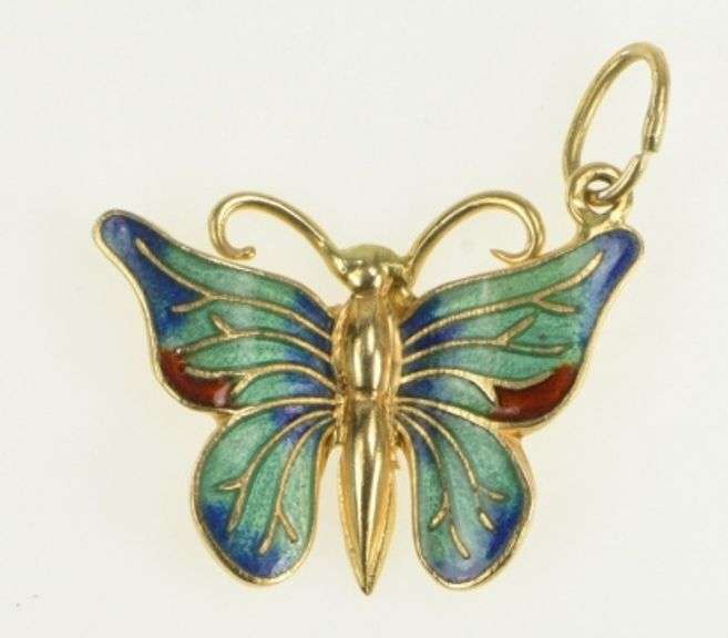 14K Yellow Gold Enamel Butterfly Change Beauty Symbol Charm/Pendant