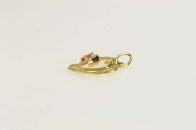 14K Yellow Gold Diamond Cut Heart Bow Ribbon Love Pendant