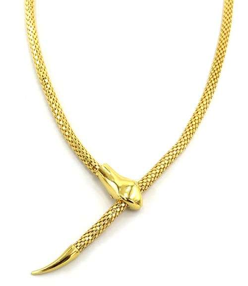 Polished Italian Snake Head Woven Necklace in 14K