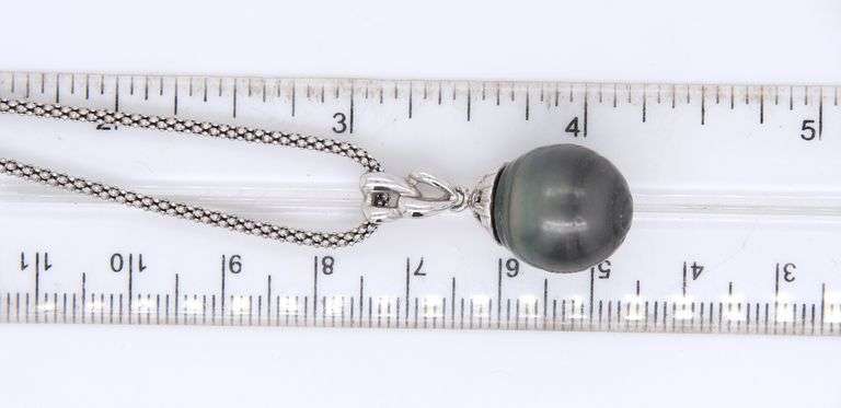 25 Sterling Silver Ball Grey Pearl Pendant on Chain Necklace and Matching Dangle Earrings