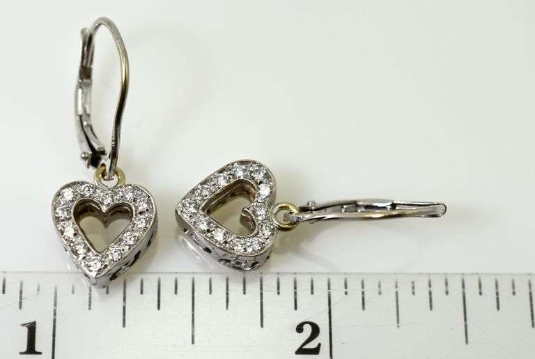 Dangling Heart 18K White Gold Diamond Earrings