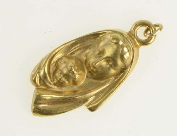 14K Yellow Gold Mother Mary Baby Jesus Christ Christian Charm/Pendant