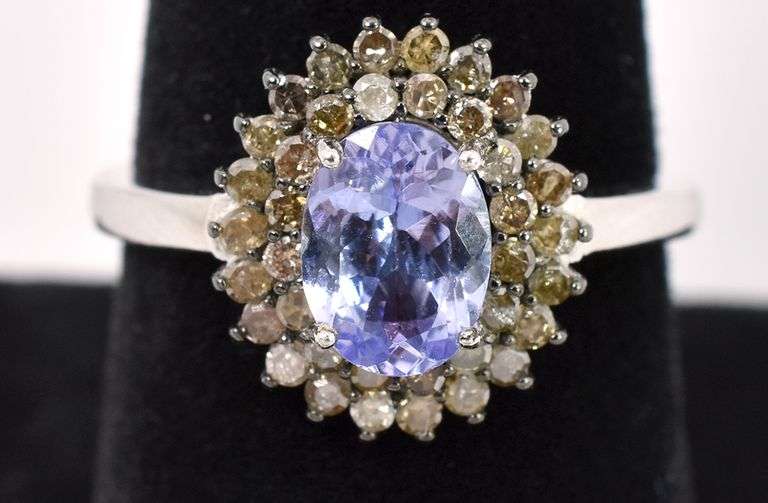 Elegant 1.2CTS Oval Cut Tanzanite & 0.60CTW Diamond Ring in Sterling Silver