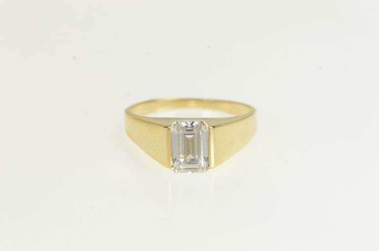 14K Yellow Gold Emerald Cut CZ Solitaire Travel Engagement Ring