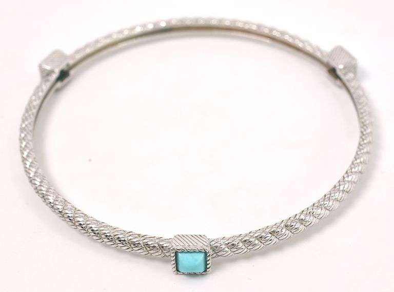 Turquoise Gem Bangle Bracelet In Sterling Silver