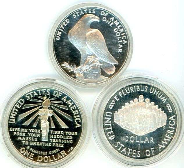Three Different Proof Commemorative Silver Dollars: 1984, 1986-S, & 1987-S