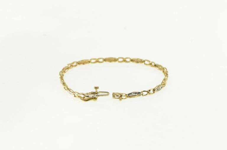10K Yellow Gold Diamond Inset Vintage Statement Tennis Bracelet