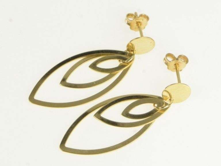 14K Yellow Gold Marquise Fringe Dangle Drop Statement Earrings