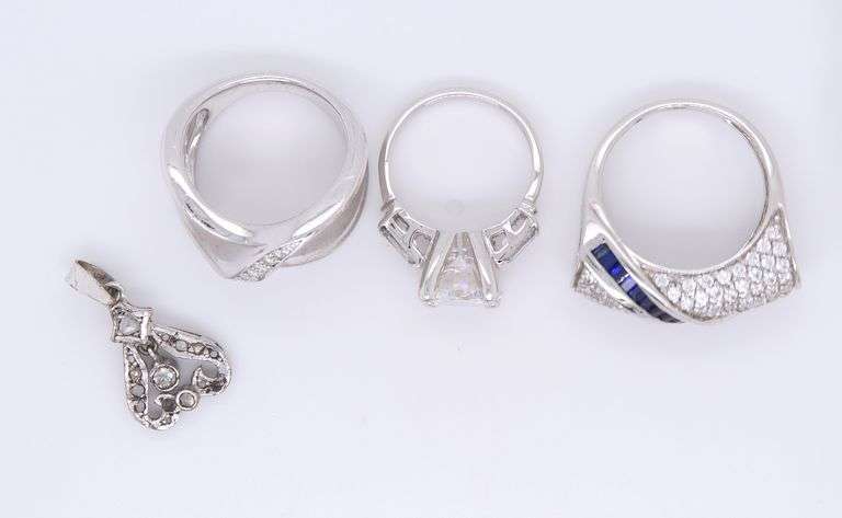 925 Sterling Silver Cubic Zirconia Rings and Charm Pendant
