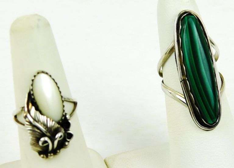 2 Vintage Sterling Gemstone Navajo Rings