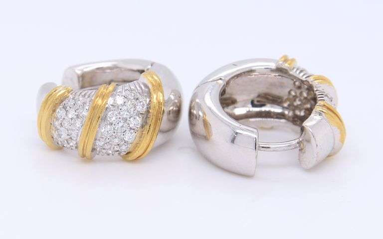Roberto Coin White and Yellow Gold Diamond Hoop Earrings