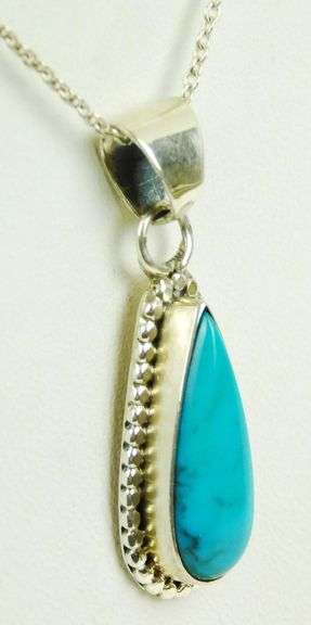 B. Johnson Navajo Sterling Turquoise Pendant & Chain