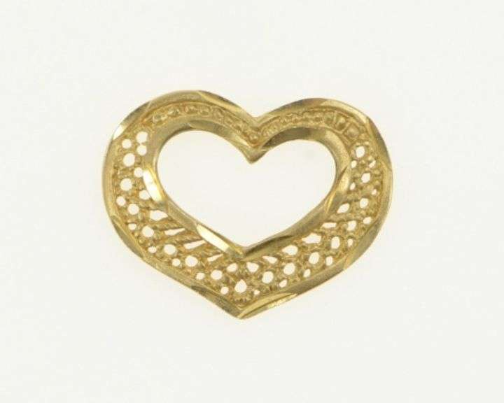 14K Yellow Gold Filigree Heart Vintage Love Symbol Charm/Pendant